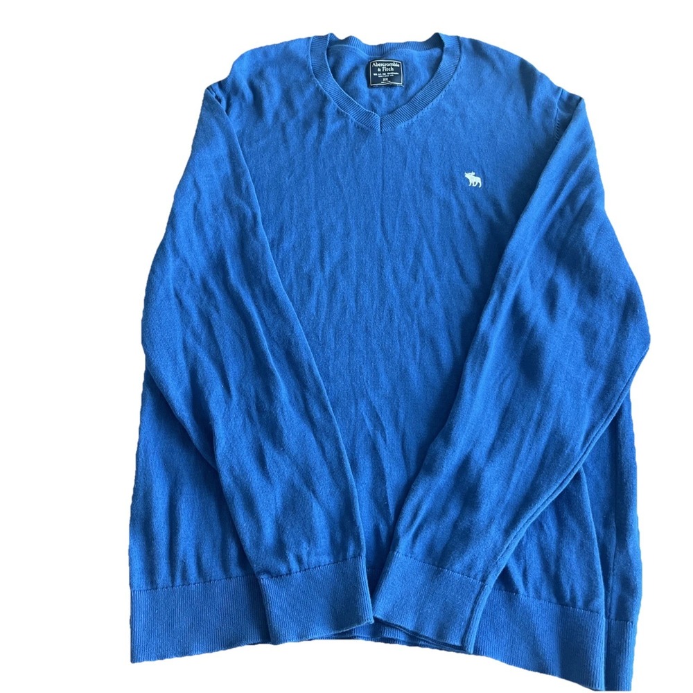 Abercrombie Fitch Sweater‎ Men 2XL Blue Muscle Moose Long Sleeve Vintage V neck
